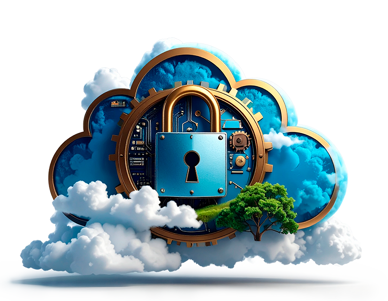 Firefly Una imagen fotorealista que represente la seguridad en cloud, debe ser sobre un fondo blanco