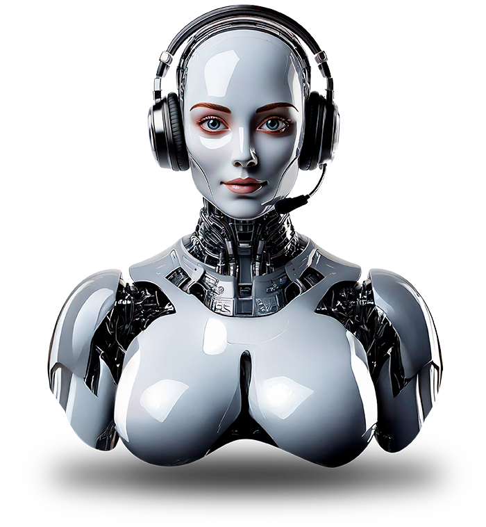 Firefly chatbot fotorealista, un robot mirando a la cámara con un cintillo de call center sobre un f-Recuperado
